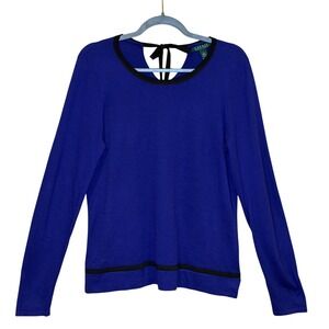 Lauren Ralph Lauren Womens Knit Sweater Purple Large Tie Back Contrast Trim NWT